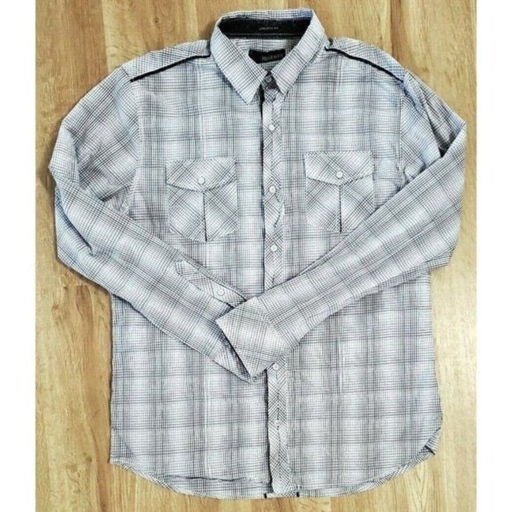 Buckle Black Mens Gray Plaid Shirt L